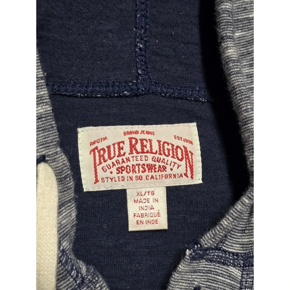 True Religion Heathered‎ Blue Henley Hoodie Jacket Mens Large Lightweight EUC